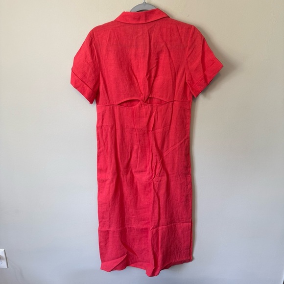 Maje Size 38 Cutout Twisted 100% Linen Midi Shirt Dress - Picture 7 of 10